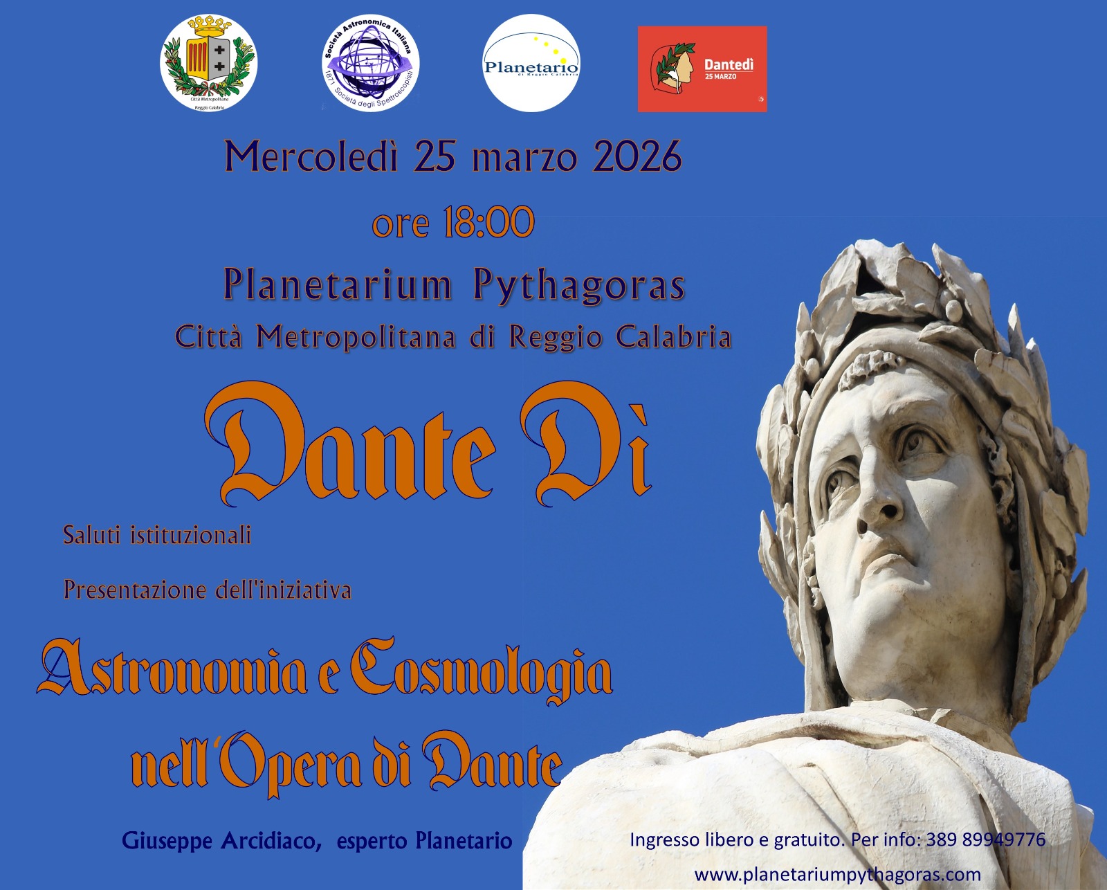 Al Planetarium Pythagoras il Danted�: �Astronomia e Cosmologia nell�Opera di Dante�